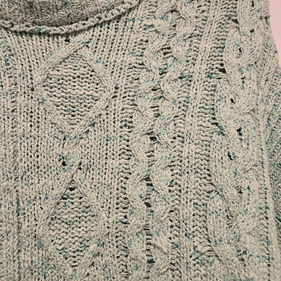 Free People On Your Side Cable Knit Cropped Boxy Pullover Green Sweater - Size M - Picture 2 of 6